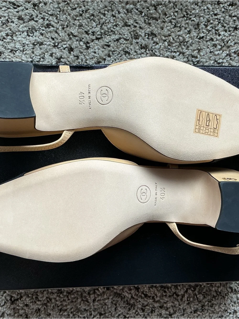 CHANEL Beige and Black Slingback Heels